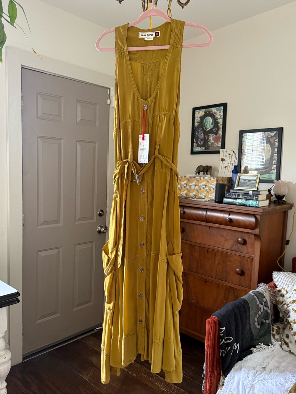 Zara Srpls Olive Green Button-Front Maxi Dress